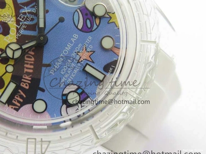0518 Affordable Submariner Phantomlab Transparent KZF Best Edition Blue Space Dial on White Rubber Strap VR 2566